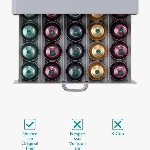 Miniatura 6 de Navaris Cajón Organizador de Cápsulas de Café - Bandeja Organizadora de 50 Cápsulas - Contenedor de Sobremesa - Compatible con Tamaños Estándar