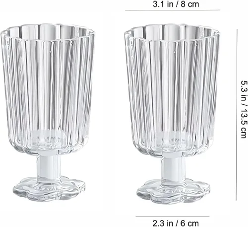 Miniatura 2 de Juego de 2 vasos de helado con pies (transparente), copa de vidrio estilo pétalo de flor, adecuado para jugo, helado, cócteles, postres y más.