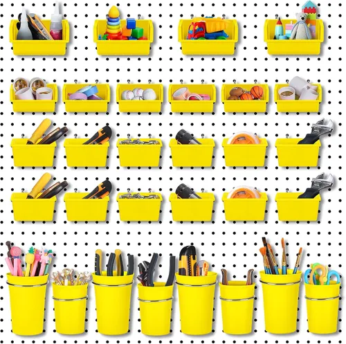 Miniatura 8 de Roowest Juego de 60 piezas de cubos para tablero de clavijas, juego de contenedores para tablero de clavijas, organizador de pared con ganchos