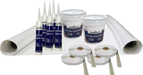 Kit EPDM | 9.5 pies de ancho x 35 pies de largo | Kit de techo de goma RV | Reparación de techo de goma para caravana | Pegamento de membrana y