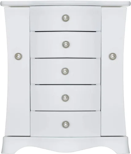 Miniatura 2 de RR ROUND RICH DESIGN Joyero de madera maciza con cajones de almacenamiento grandes, color blanco