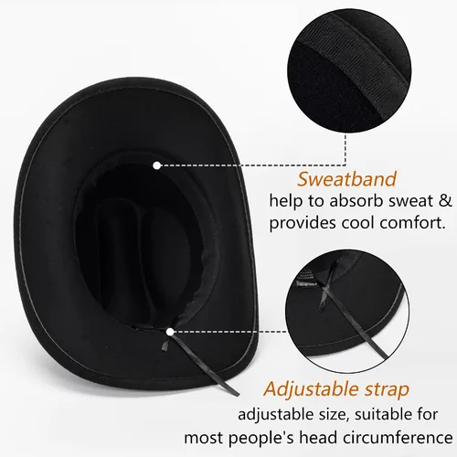 Miniatura 3 de Sombreros de vaquero clásicos de fieltro occidental para mujeres y hombres, sombrero de Fedora-Jazz con banda (Lagre)