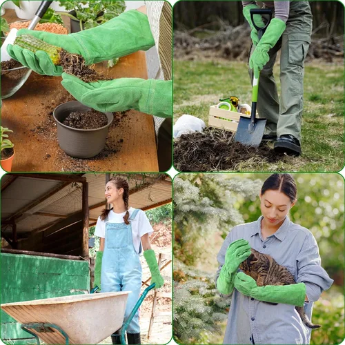 Miniatura 6 de HANDLANDY Guantes de jardinería de cuero, guantes largos a prueba de espinas, guantes de jardín resistentes, longitud al codo, guantes de poda