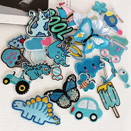 Miniatura 3 de 30 piezas de parches bordados azules para planchar y coser de varios tamaños para ropa de niños, chaquetas, pantalones de mezclilla, mochilas