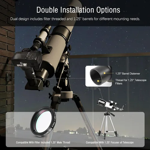Miniatura 4 de Astromania Adaptador de foto para telescopio, adaptador de cámara fija de 1.25 pulgadas, accesorios de telescopio de metal para enfoque principal