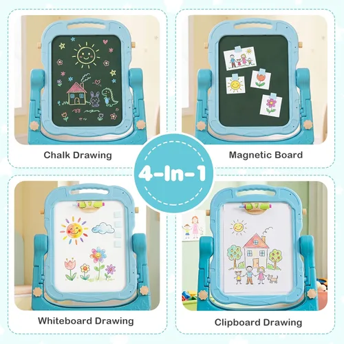 Miniatura 4 de Costzon 4-in-1 Height Adjustable Art Easel for Kids Magnetic Chalkboard & Whiteboard w/ Storage Tray and Detachable Design, No-Tool Assembly, Gift