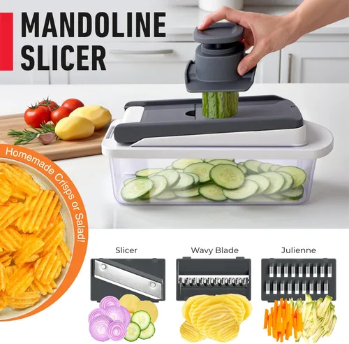 Miniatura 6 de Mueller El verdadero picador original profesional desde 2013 Cortador de verduras mandolina, picador de alimentos de 8 cuchillas, picador de cebolla