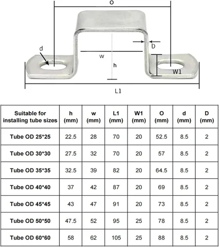 Miniatura 7 de Abrazaderas de tubo cuadrado de acero inoxidable 304 de 0.984 in de 0.984 in para sistemas de plomería de conductos de tubería de agua/puerta