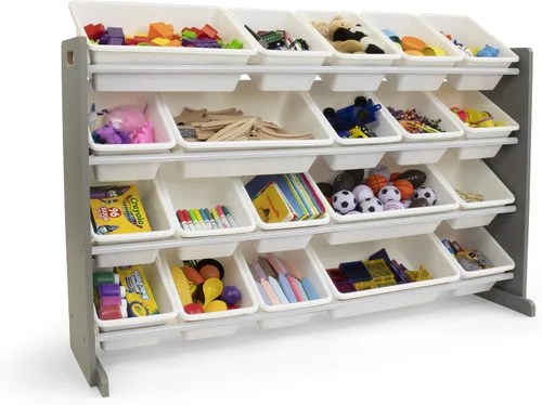 Miniatura 2 de Humble Crew Organizador de juguetes extra grande con 20 contenedores de plástico – Estantería de almacenamiento gris/blanco con estantes de 4