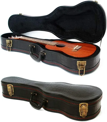 Estuche rígido para ukelele, funda para ukelele de concierto, 23/24 pulgadas, superficie de cuero con patrón de cocodrilo con interior de felpa