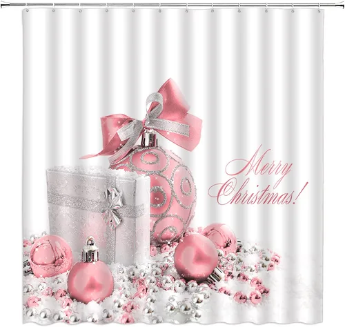 Miniatura 14 de AMFD Cortina de ducha de Feliz Navidad, bolas de Navidad azules, fantasía, vacaciones de invierno, feliz año nuevo, blanco, juego de decoración