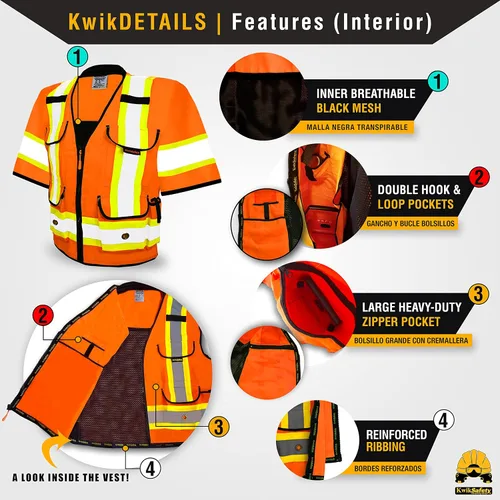 Miniatura 3 de KwikSafety Chaleco de seguridad Godfather Class 3 [naranja, mediano] + paquete de casco duro de ala completa TORTOISE