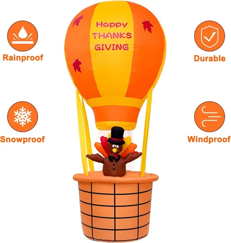 Miniatura 6 de Onory Inflables de Acción de Gracias de 7 pies para decoración al aire libre, globo inflable de aire caliente, pavo de Acción de Gracias con LED