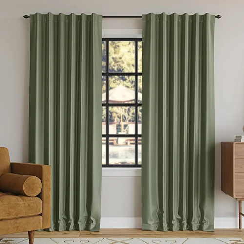 Miniatura 9 de Sun Zero Greyson - Valance de cortina con pestaña trasera de seda de dupioni de imitación con borlas de cuentas y aislamiento térmico total opaco