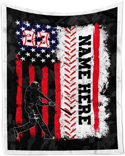 Miniatura 7 de TEEMAN Manta de béisbol personalizada para niño, regalos de noche de béisbol para adultos mayores 2024, manta de bandera estadounidense, regalos