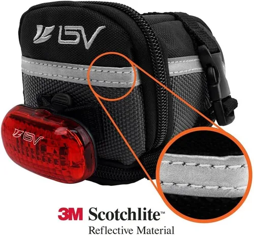 Miniatura 5 de BV Bolsa de bicicleta con correa con material reflectante, bolsa de sillín de gran capacidad con divisor separado para objetos pequeños y espacio