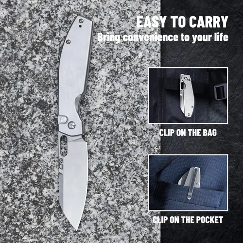 Miniatura 6 de Cuchillo de Bolsillo EDC CJRB Ekko (J1929) con Bloqueo de Botón, Cuchillo Plegable Pequeño, Hoja de Acero AR-RPM9 y Mango de Acero Inoxidable Hoja