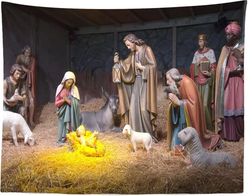 Miniatura 4 de BELECO Tela de Poliéster 5x3 pies Telón de Fondo de Fotografía de Escena de Natividad Navideña Escena del Pesebre Navideño Fondo Fotográfico