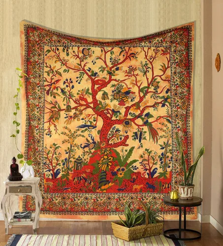 Miniatura 8 de The Art Box - Tapiz para colgar en la pared Árbol de la Vida Blanco – 85x90 Pulgadas, de algodón indio, gran diseño de planta inspirada