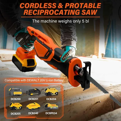Miniatura 2 de Sierra de vaivén inalámbrica compatible con batería DEWALT 20V LI-ION. Sierra eléctrica recíproca con motor sin escobillas y 4 cuchillas, Para