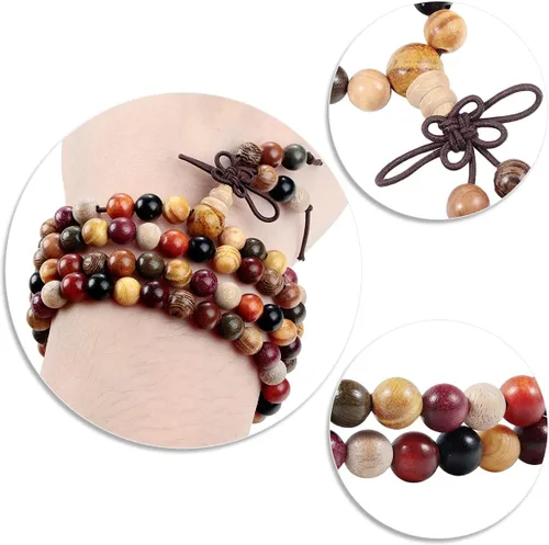 Miniatura 2 de TUMBEELLUWA Pulsera de 0.236 in con 108 cuentas de madera de oración de Mala para unisex, budista tibetano, meditación, rosario, estilo envolvente