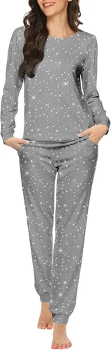 Miniatura 111 de Ekouaer Conjunto de pijama de manga larga para mujer, ropa de dormir suave con cuello redondo y bolsillos