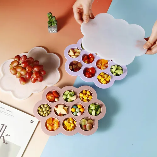 Miniatura 3 de PandaEar Cloud - Paquete de 2 bandejas de silicona para congelador de alimentos para bebés con tapas, marcas de medición de 1 onza para porciones