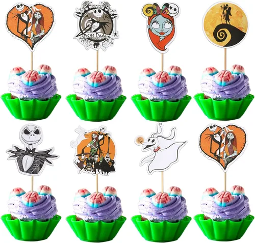 Miniatura 32 de Rsstarxi Paquete de 36 adornos para cupcakes de Halloween, murciélagos con purpurina, palitos de calabaza y calabazas, sombrero de bruja
