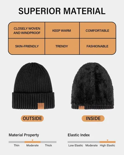 Miniatura 2 de Nertpow Mens Beanie Hats 3 Pack, Winter Hats for Men Women Warm Thermal Fleece Lined, Thick Knit Fashion Skull Cap for Guys