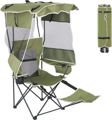 Miniatura 11 de LILYPELLE Silla de playa con toldo y reposapiés, silla de camping plegable portátil con bolsa enfriadora y soporte para tazas, parasol ajustable