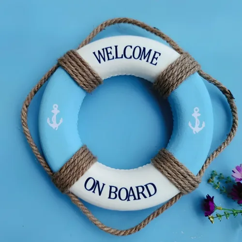 Miniatura 2 de MorroMorn Salvavidas Decoración Colgante de Pared - Bienvenido a Bordo Decoración del Hogar Estilo Mediterráneo Cuerda de Cáñamo (Azul, 10")