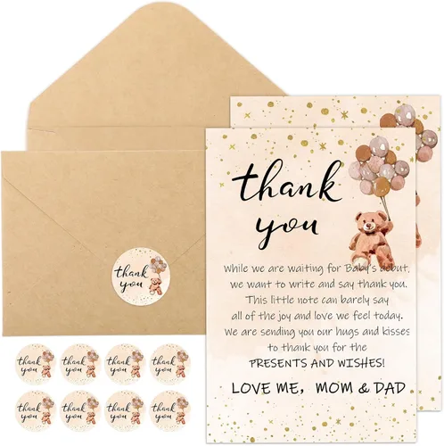 Miniatura 9 de Kisston 50 juegos de tarjetas de agradecimiento para baby shower de oso de 4 x 6 pulgadas, tarjetas de felicitación de oso con 50 sobres y Azul