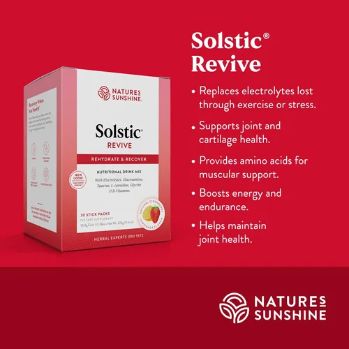 Miniatura 4 de Nature's Sunshine Solstic Revive, 30 paquetes Bebida de recuperación después del entrenamiento con vitamina C, vitamina E y calcio para apoyar
