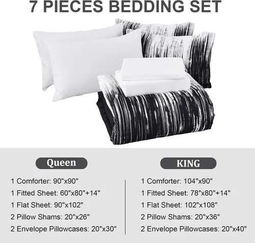 Miniatura 7 de Dinjoy Juego de edredón de color negro degradado, tamaño matrimonial, color negro y blanco, juego de ropa de cama bohemio para adolescentes, hombres