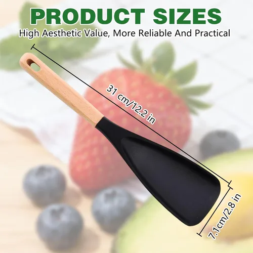 Miniatura 7 de 2 cucharas de cocina para utensilios de cocina antiadherentes, cuchara de cedro y ceniza, para mezclar, recoger y raspar, servir silicona mate