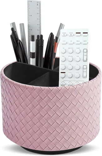 Miniatura 14 de Organizador Redondo de Cuero para Suministros de Arte, Soporte para Control Remoto, Rotación de 360 Grados, Soporte Multifuncional para Lápices