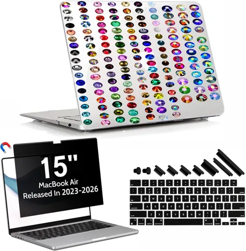 Miniatura 5 de Funda brillante con diamantes de imitación para MacBook Air de 15 pulgadas (2023-2026), M5 A3448/M4 A3241/M3 A3114/M2 A2941 Chip, carcasa rígida