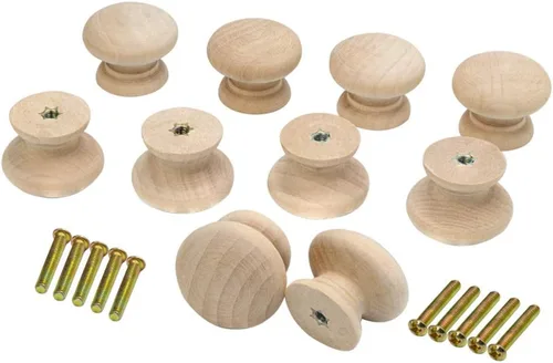 Miniatura 7 de Paquete de 10 pomos redondos de madera para cajones con acabado marrón rojo y marrón en forma de hongo para gabinetes de cocina, muebles, aparador