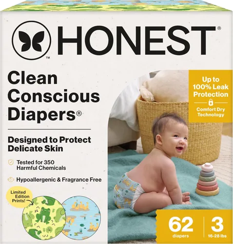 Miniatura 45 de The Honest Company Clean Conscious - Pañales para pieles delicadas, hasta un 100% a prueba de fugas, hipoalergénicos, sin fragancia, género neutro