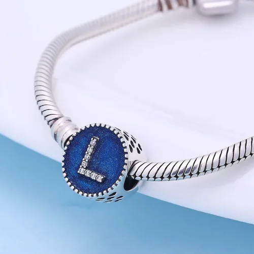 Miniatura 2 de Cuentas de plata de ley 925 sólidas con letras de la A a la Z, opciones de regalo del alfabeto, para pulseras europeas Pandora, Plata esterlina
