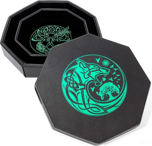 Miniatura 4 de DND Bandeja de dados – Bandeja de 9 pulgadas de calidad prémium Dungeons and Dragons – Exquisitamente detallado diseño de árbol del mundo azul
