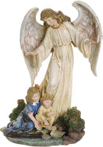 Joseph's Studio by Roman - Figura de ángel de la guarda con niños en base, colección renacentista, 8.5 pulgadas de alto, resina y piedra, regalo