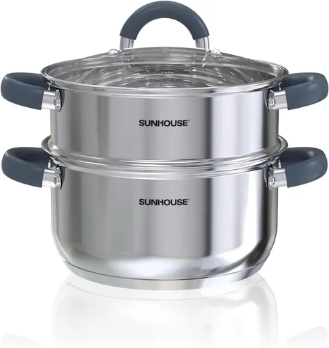 Miniatura 8 de Sunhouse – 18/10 de acero inoxidable vaporizador de inserción de sartenes de acero inoxidable apilable vaporizador de alimentos olla en olla