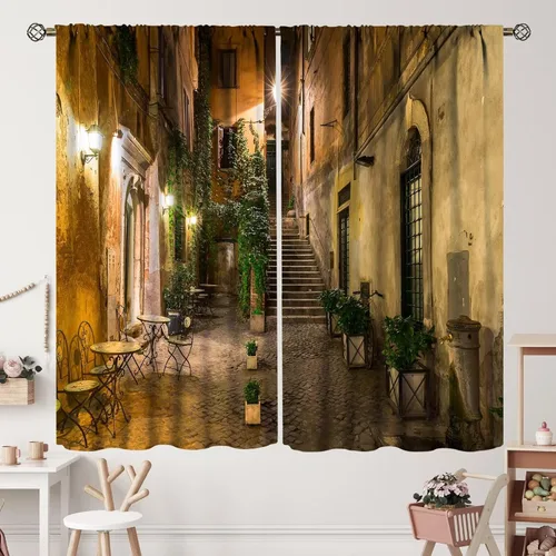 Cortinas italianas, patio antiguo, sillas de café de Italia, casas históricas en la calle, sala de estar, dormitorio, cortinas opacas con bolsillo