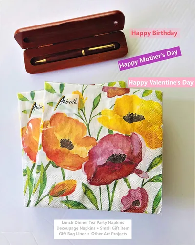 Miniatura 5 de 20 servilletas decorativas de 13 x 13 pulgadas para decoupage, servilletas de amapola naranja, servilletas florales para el día de la madre