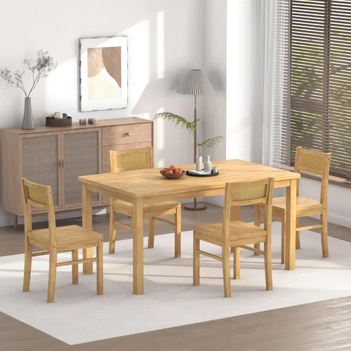 Miniatura 5 de Juego de mesa y sillas de comedor de madera maciza Orweiin para 4, mesa de comedor de 43.3" con sillas incluidas, juego de mesa y sillas de cocina