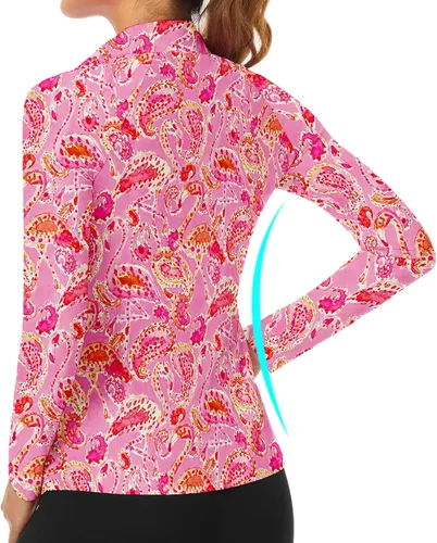 Miniatura 188 de WOWENY Camiseta deportiva de manga larga para mujer, con cremallera de un cuarto, cuello para entrenamiento, camiseta de tenis con estampado