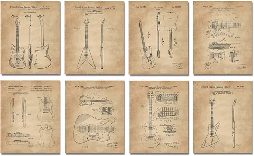 Miniatura 9 de Regalos de guitarra, decoración de sala de música, juego de 8 (8 x 10), arte de pared enmarcado, decoración de estudio de música, regalos únicos