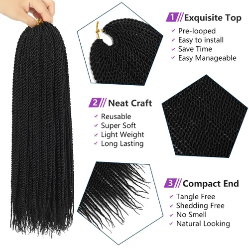 Miniatura 3 de Trenzas de Ganchillo Senegalesas Twist Cabello de Ganchillo 7 Paquetes Pre Enrollado Micro Trenzas Senegalesas Twist Cabello Trenzado Trenzas