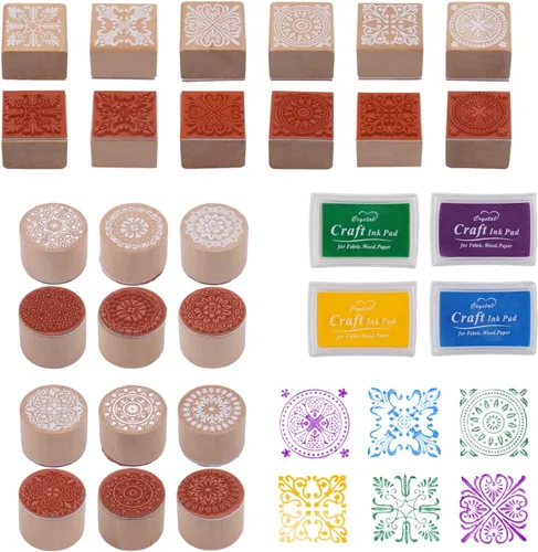 Miniatura 10 de 12 sellos de goma con almohadillas de tinta para manualidades, sellos de madera de flores y plantas con almohadillas de tinta para sellos, juego
